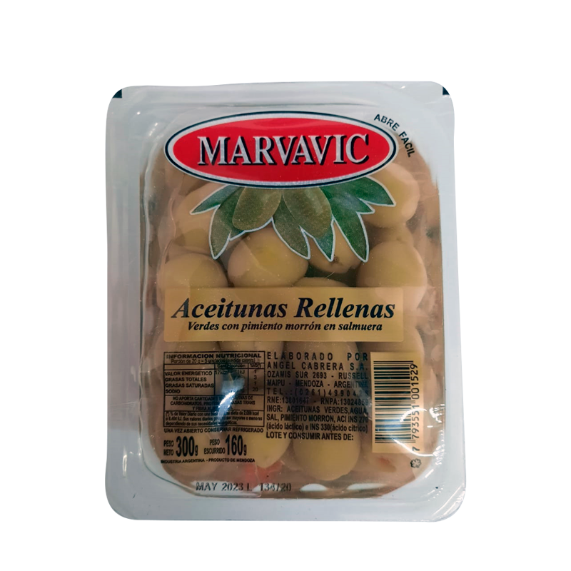ACEITUNA RELLENA C/MORRON 10X300cc. MARVAVIC      